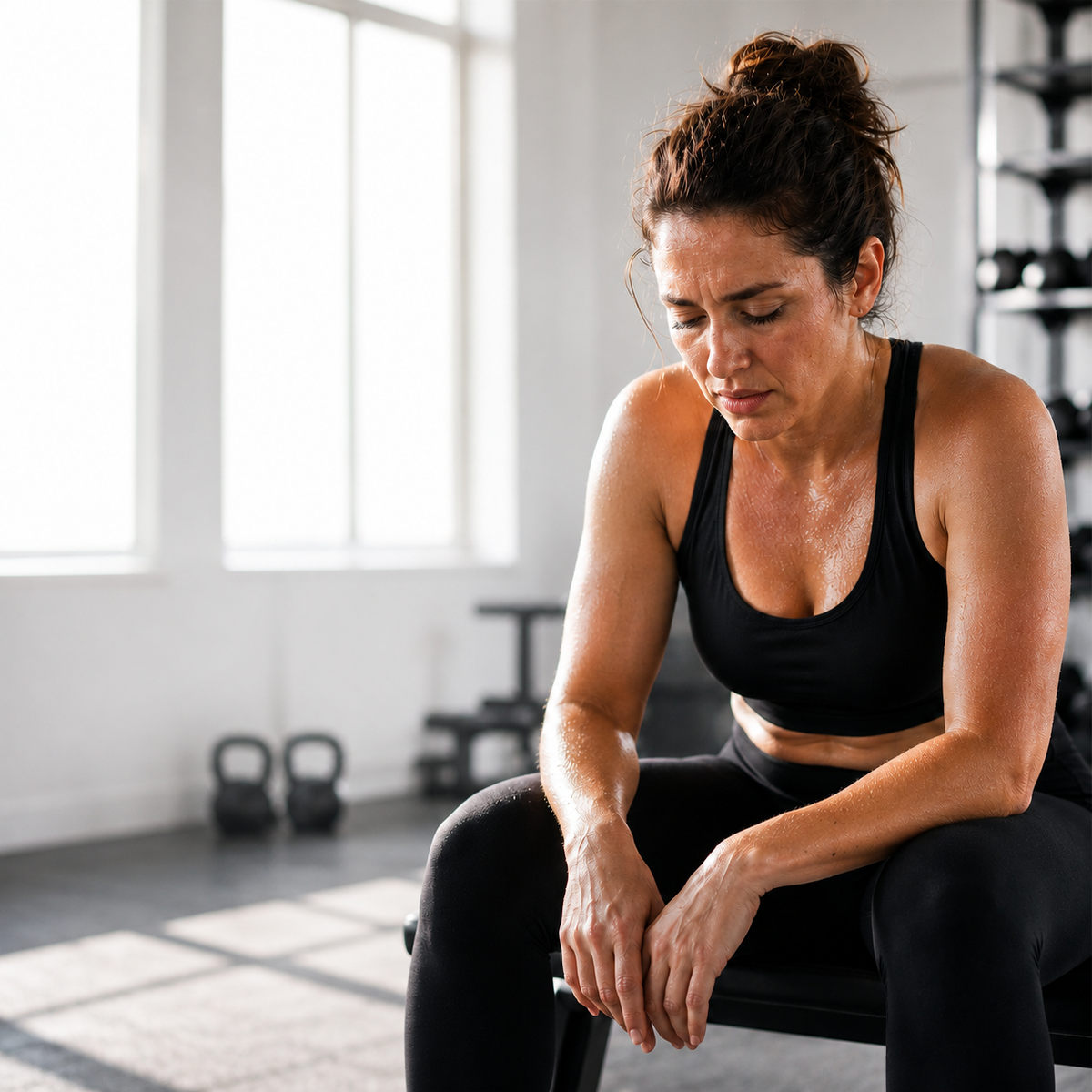 Woman sat and wondering why she isn't getting the results after working hard for weeks.